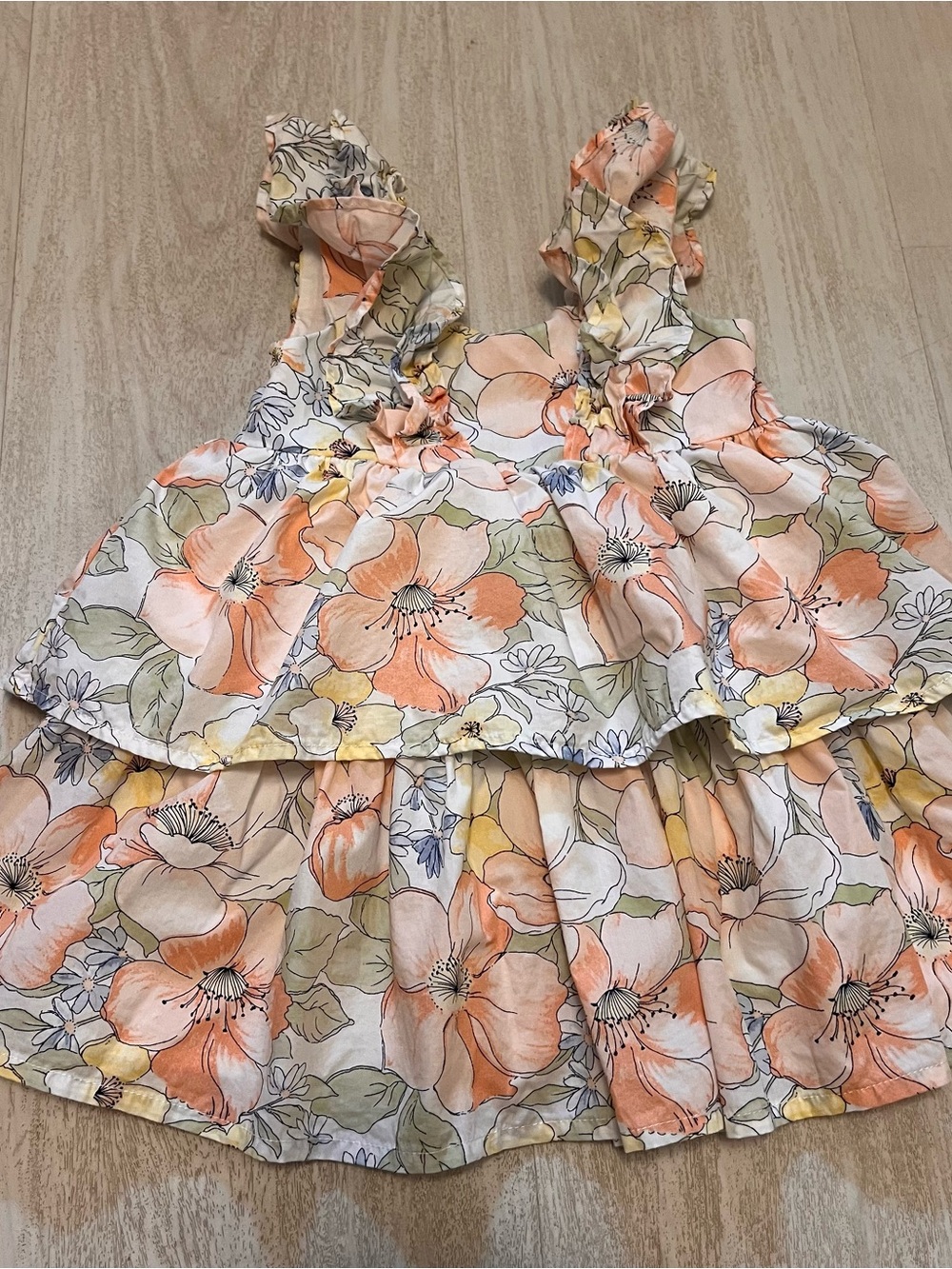 Janie and Jack White Floral dress with Peach and Yellow Blooms